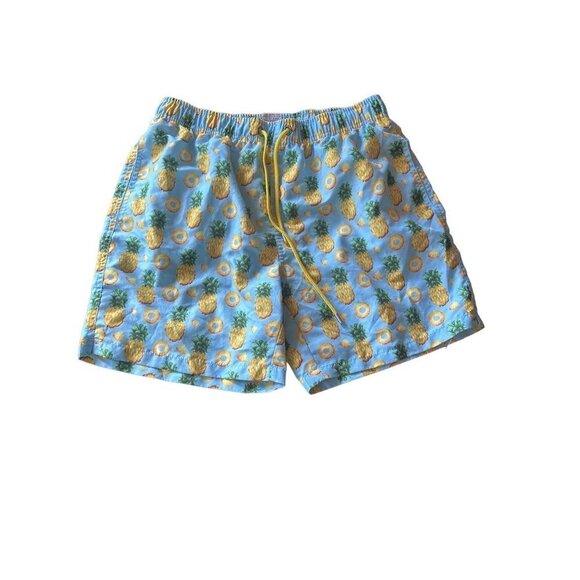Franks Blue Pineapple Swim Trunks Elastic Drawstring Waist Large - Picture 1 of 5